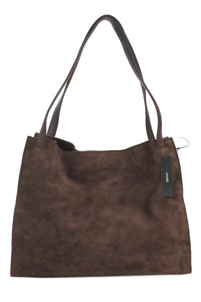 DKNY Womens Suede Magnet Closure Shoulder Handbag Espresso Brown