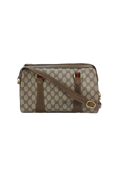 Gucci Womens Monogram Coated Canvas GG Boston Crossbody Shoulder Handbag Brown