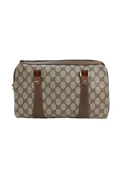 Gucci Womens Monogram Coated Canvas GG Boston Crossbody Shoulder Handbag Brown