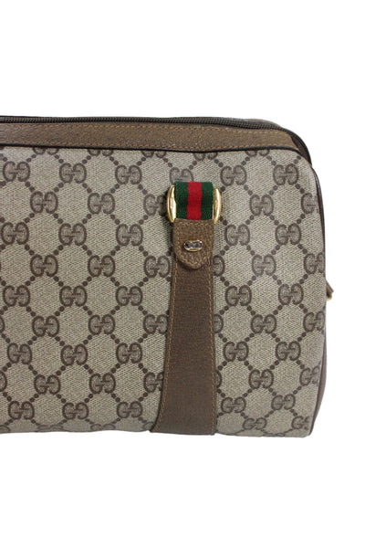 Gucci Womens Monogram Coated Canvas GG Boston Crossbody Shoulder Handbag Brown