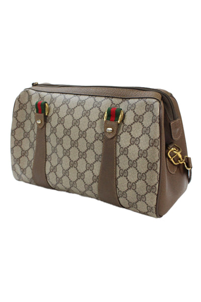 Gucci Womens Monogram Coated Canvas GG Boston Crossbody Shoulder Handbag Brown