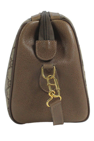 Gucci Womens Monogram Coated Canvas GG Boston Crossbody Shoulder Handbag Brown