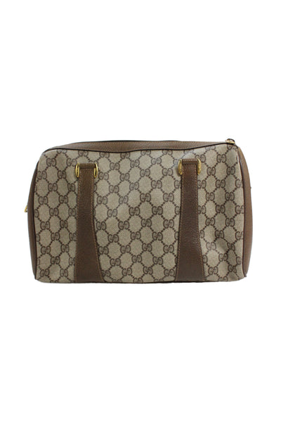 Gucci Womens Monogram Coated Canvas GG Boston Crossbody Shoulder Handbag Brown