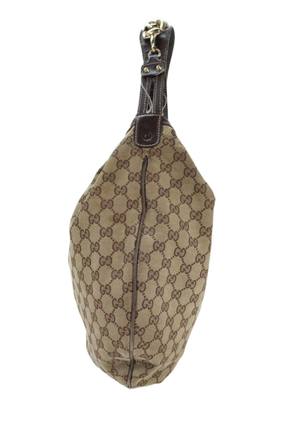 Gucci Vintage Womens Monogram Coated Canvas Hobo Shoulder Handbag Brown