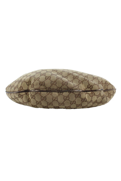 Gucci Vintage Womens Monogram Coated Canvas Hobo Shoulder Handbag Brown