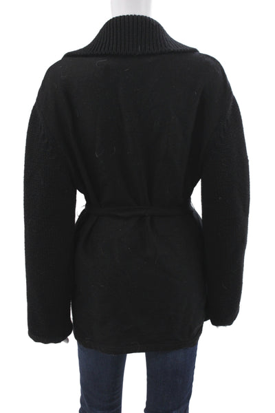 Narciso Rodriguez Women Cardigan Black Wool Collared Long Sleeve Snap Size 8