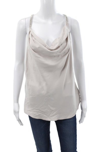 Ramy Brook Womens Silk Cowl Neck Camisole Beige Sleeveless Summer Size L
