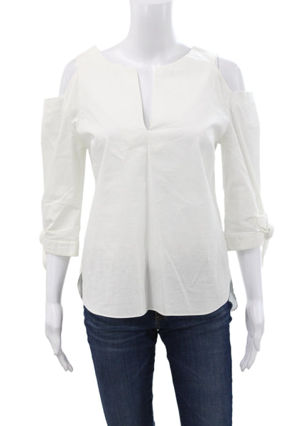 Dorothee Schumacher Women Basic White V-Neck 3/4 Sleeve Cotton Blouse Size 2