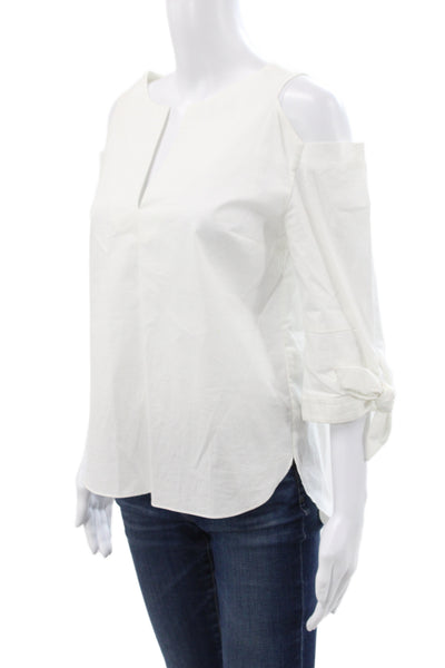 Dorothee Schumacher Women Basic White V-Neck 3/4 Sleeve Cotton Blouse Size 2