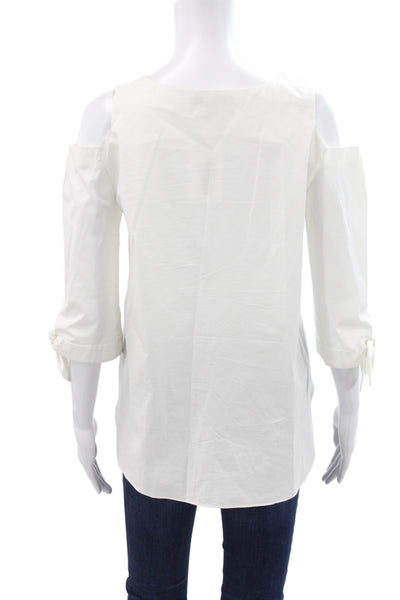 Dorothee Schumacher Women Basic White V-Neck 3/4 Sleeve Cotton Blouse Size 2