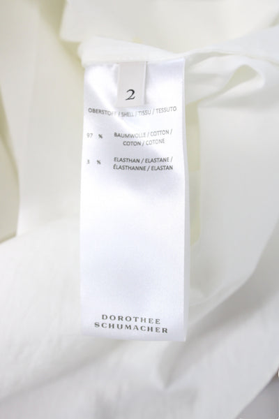 Dorothee Schumacher Women Basic White V-Neck 3/4 Sleeve Cotton Blouse Size 2