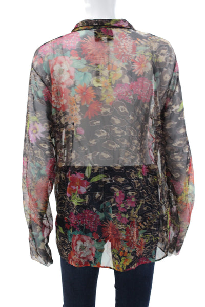 Splendid Women Floral Collared Button Nylon Blouse Long Sleeve Multi Size XL