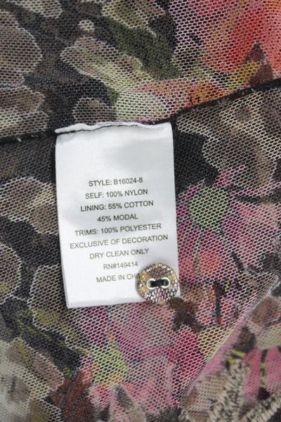 Splendid Women Floral Collared Button Nylon Blouse Long Sleeve Multi Size XL