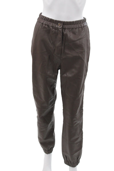 Divine Heritage Women Brown Jogger Pants Button Closure 50% PU Size S