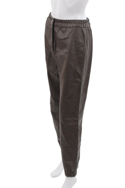 Divine Heritage Women Brown Jogger Pants Button Closure 50% PU Size S