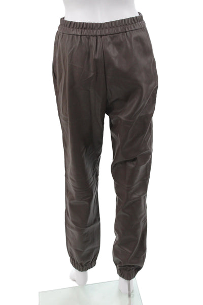Divine Heritage Women Brown Jogger Pants Button Closure 50% PU Size S