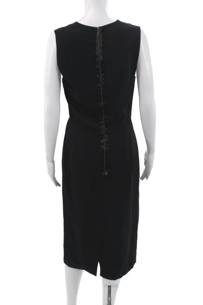 Lanvin Women Sheath Dress Black Silk Midi Sleeveless V-Neck Hook Eye Size M