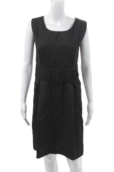 Balenciaga Womens Sheath Dress Black Scoop Neck Sleeveless Silk Size M