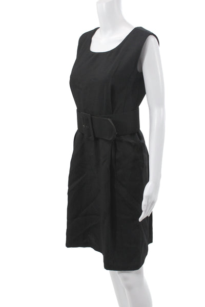 Balenciaga Womens Sheath Dress Black Scoop Neck Sleeveless Silk Size M