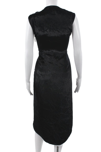 J. Mendel Women Sheath Dress Black Velvet V-Neck Midi Sleeveless Size 4