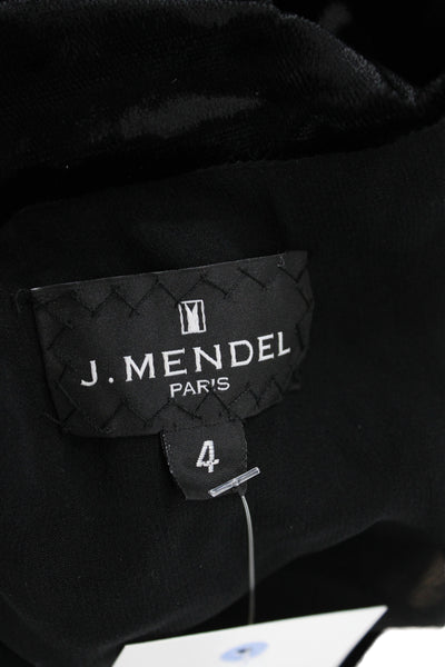 J. Mendel Women Sheath Dress Black Velvet V-Neck Midi Sleeveless Size 4