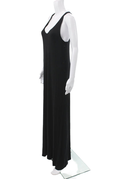 Vince Women Maxi Dress Black Sleeveless Scoop Neck 95% Micro Modal Size S