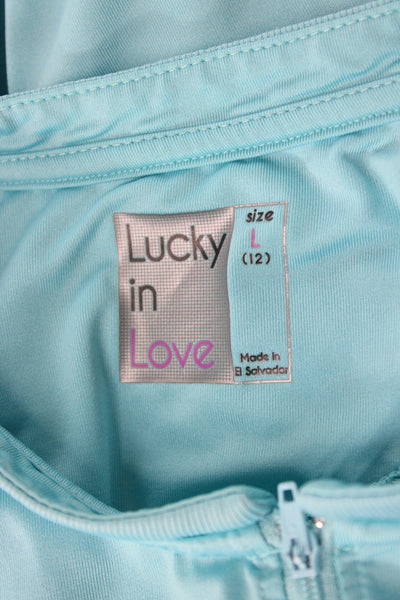 Lucky In Love Women Athleisure Blue Mock Neck Sleeveless Tank Size L