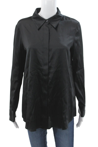 Max & Moi Womens Black Silk Collared Button Up Blouse Long Sleeve Size 36