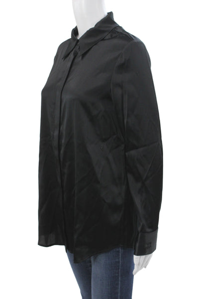 Max & Moi Womens Black Silk Collared Button Up Blouse Long Sleeve Size 36
