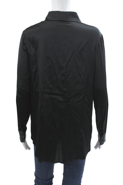 Max & Moi Womens Black Silk Collared Button Up Blouse Long Sleeve Size 36