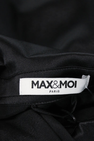 Max & Moi Womens Black Silk Collared Button Up Blouse Long Sleeve Size 36