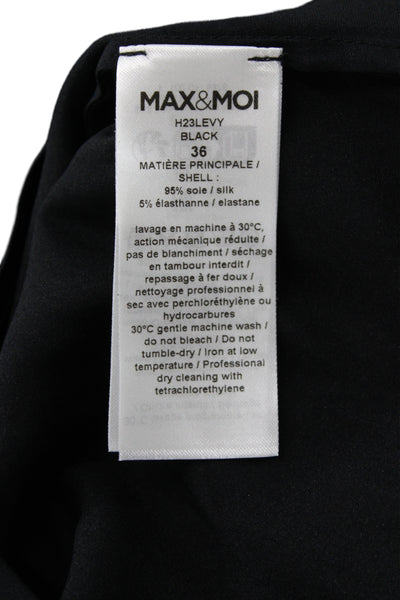 Max & Moi Womens Black Silk Collared Button Up Blouse Long Sleeve Size 36