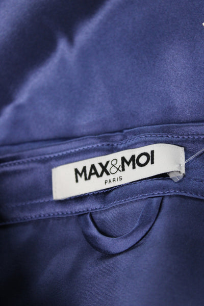 Max + Moi Women Collared Silk Button Long Sleeve Basic Blouse Blue Size 34