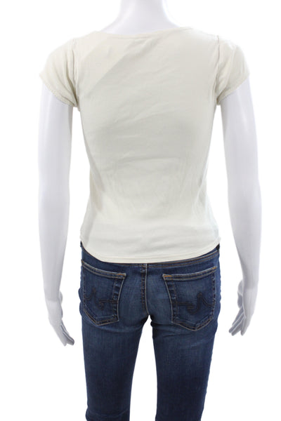 John Galt Womens Ivory V-Neck Cotton Short Sleeve Basic T-Shirt Size S