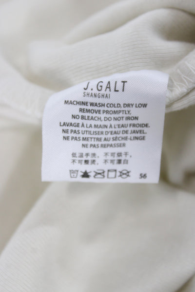 John Galt Womens Ivory V-Neck Cotton Short Sleeve Basic T-Shirt Size S
