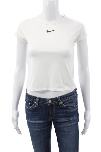 Nike Women Cropped T-Shirt White Short Sleeve Tennis Size M