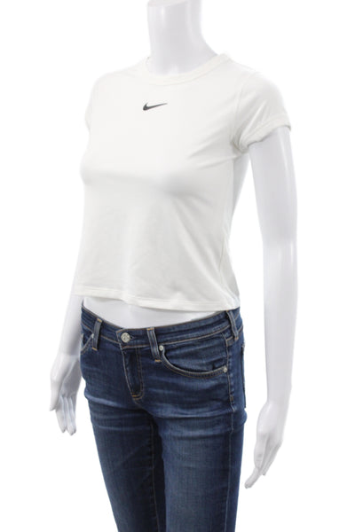 Nike Women Cropped T-Shirt White Short Sleeve Tennis Size M