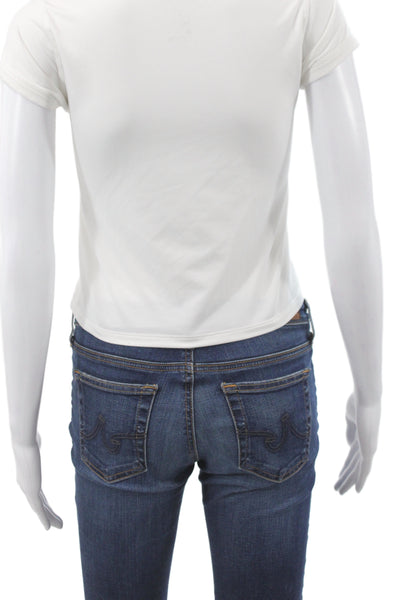 Nike Women Cropped T-Shirt White Short Sleeve Tennis Size M