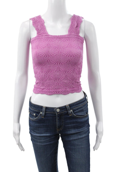 Free People Women Cropped Tank Pink Square Neck Polyester Boho Size XS