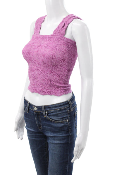 Free People Women Cropped Tank Pink Square Neck Polyester Boho Size XS