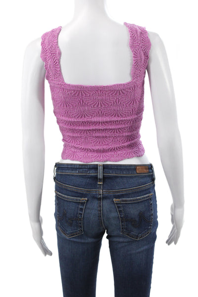 Free People Women Cropped Tank Pink Square Neck Polyester Boho Size XS