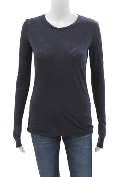 Goldie Womens Blue Basic Long Sleeve Crew Neck Pima Cotton T Shirt Size XS