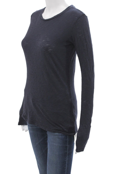 Goldie Womens Blue Basic Long Sleeve Crew Neck Pima Cotton T Shirt Size XS