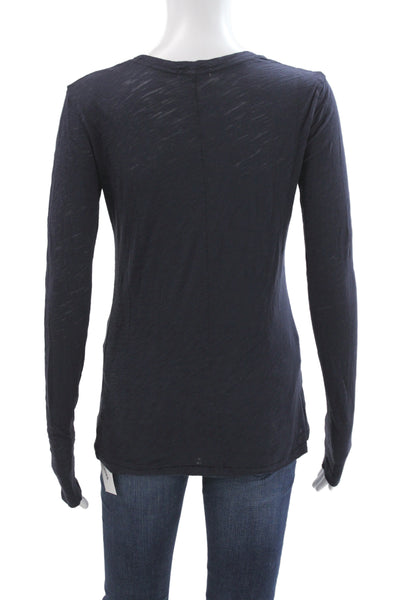 Goldie Womens Blue Basic Long Sleeve Crew Neck Pima Cotton T Shirt Size XS