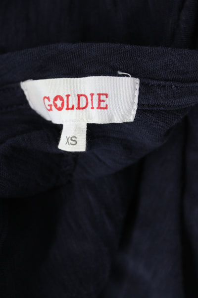 Goldie Womens Blue Basic Long Sleeve Crew Neck Pima Cotton T Shirt Size XS