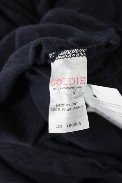 Goldie Womens Blue Basic Long Sleeve Crew Neck Pima Cotton T Shirt Size XS