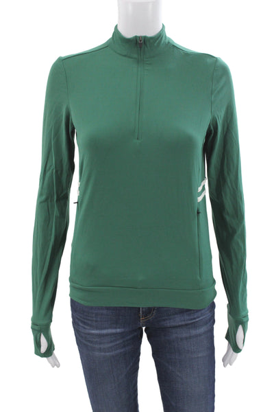 Splits 59 Women Pullover Casual Top Green Mock Neck Zip Nylon Size S