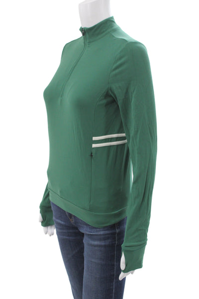Splits 59 Women Pullover Casual Top Green Mock Neck Zip Nylon Size S