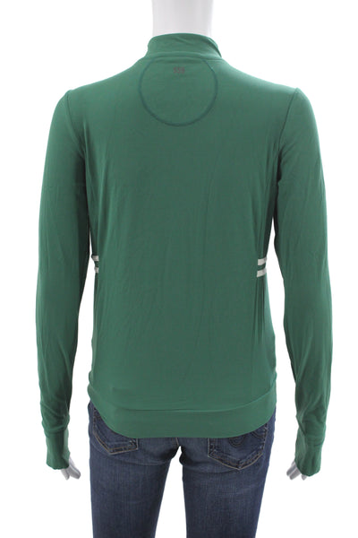 Splits 59 Women Pullover Casual Top Green Mock Neck Zip Nylon Size S