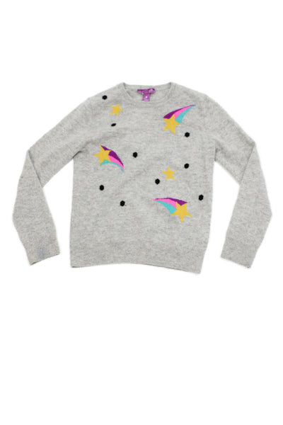 Aqua Cashmere Childrens Girls Cashmere Printed Sweater Grey Size Small